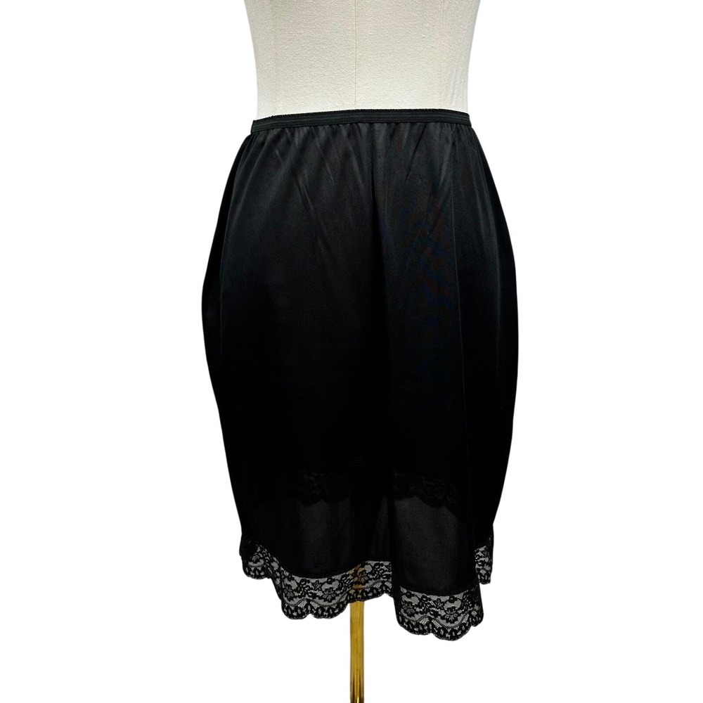 Vintage Hollywood Vassarette Black Lace Half Slip Skirt Size Medium Lingerie